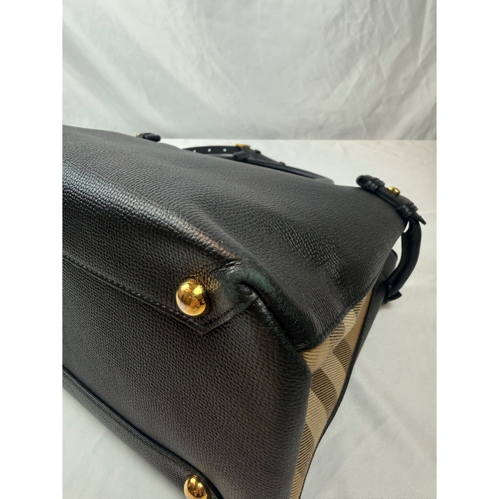 Burberry Banner Small Black Leather Tote Satchel Bag Authenticated Italy #mc - Picture 15 of 16